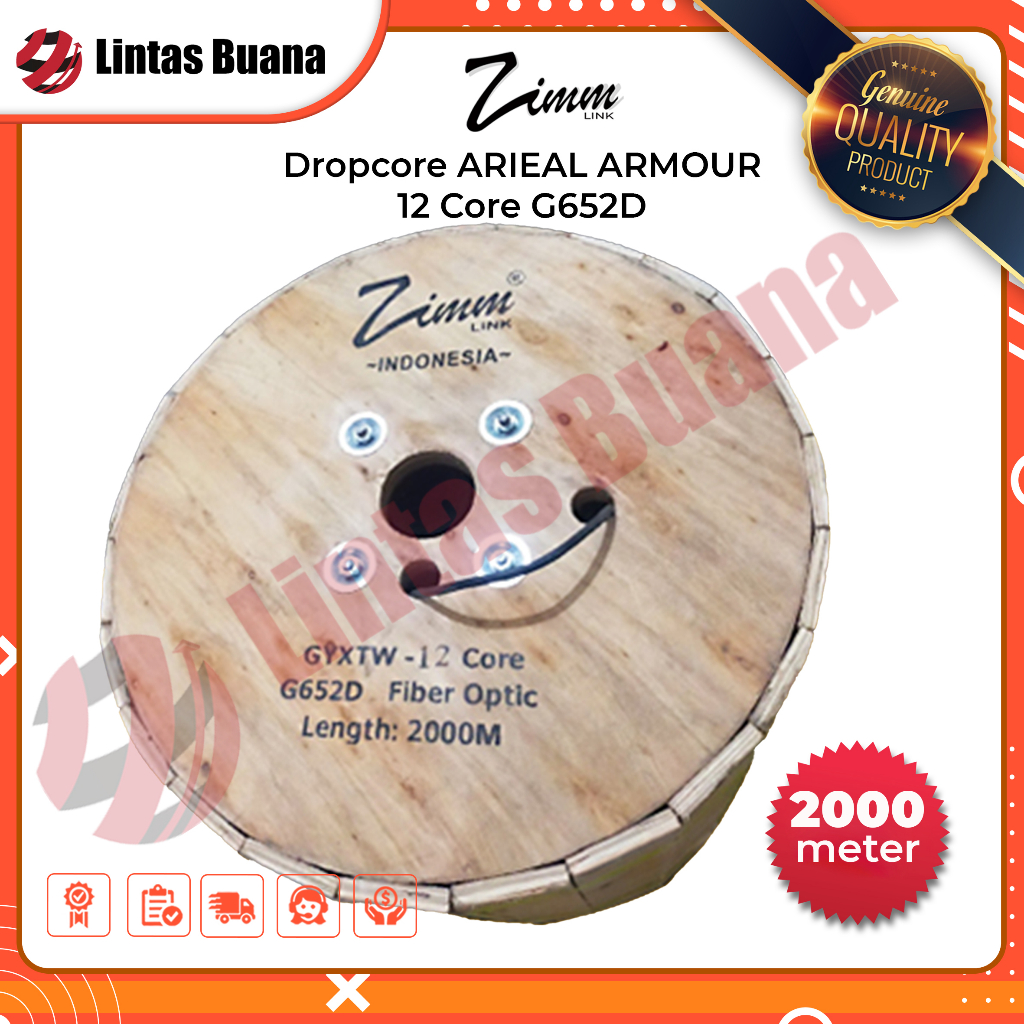 Kabel Dropcore ARIEAL ARMOUR 12 Core G652D 2km Zimmlink  Kabel Fiber Optik Grade A 2000meter