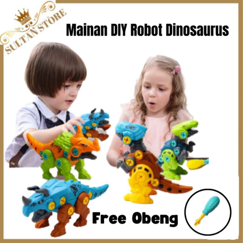 Mainan DIY Robot Dinosaurus bongkar pasang mainan anak dinosaurus free obeng