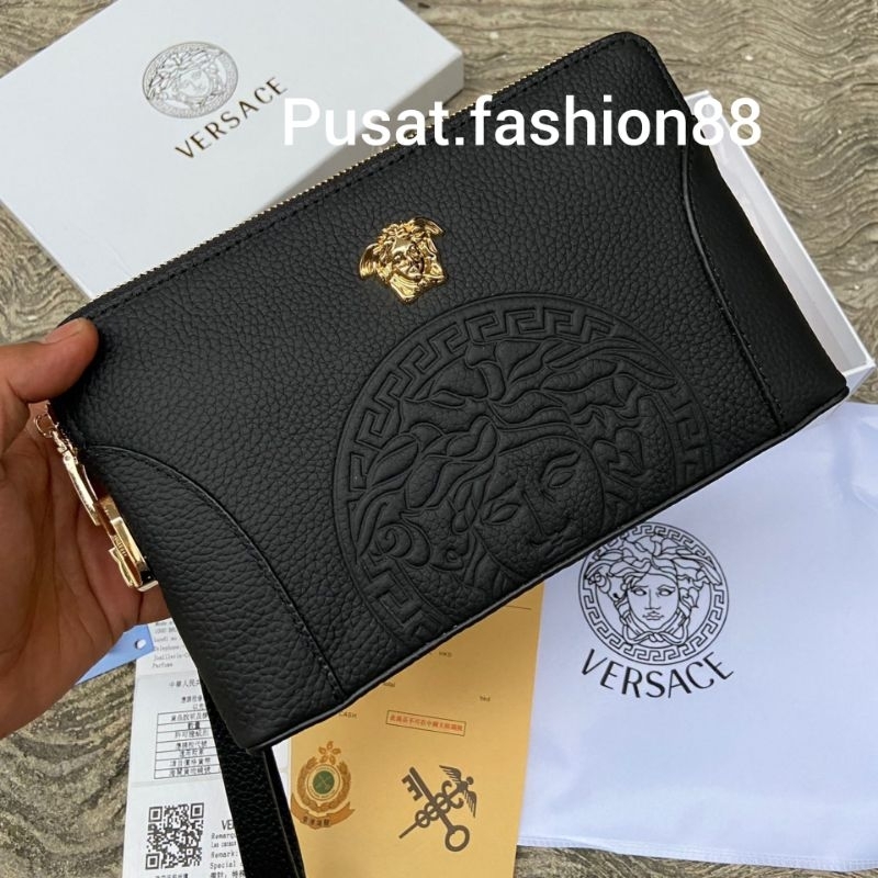 Tas clutch pria versace full kulit asli dengan kode konci import tas clutch pria branded