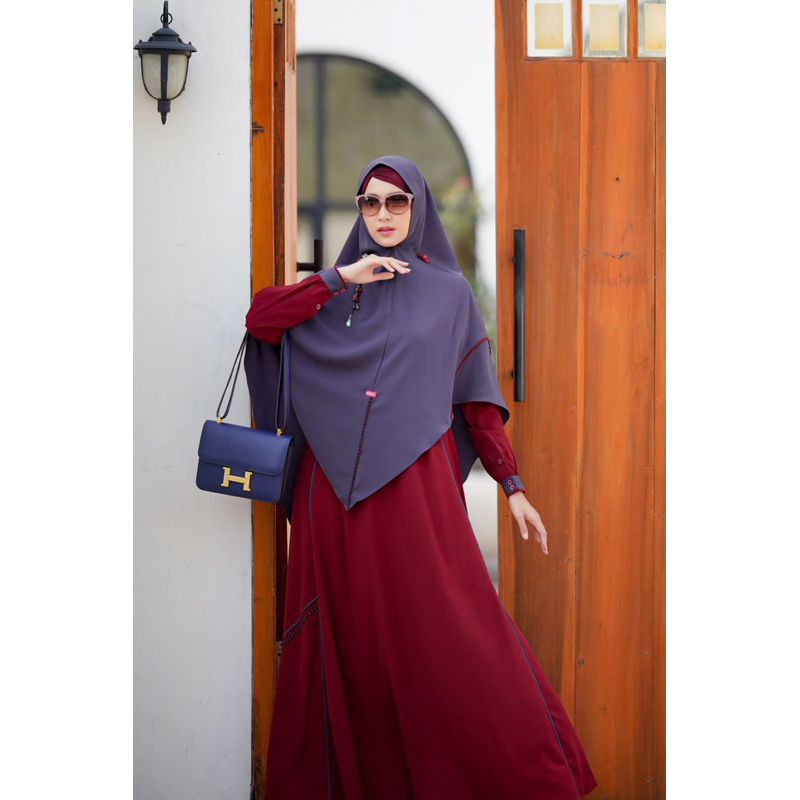Gamis Aulia Maira Maroon Dark Grey