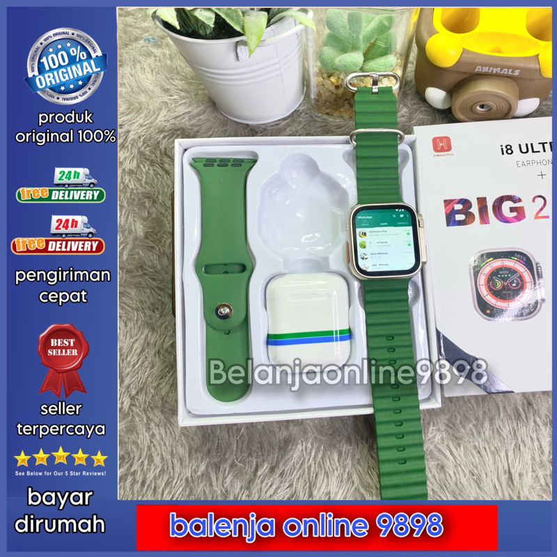 TERMURA Jam Tangan Androi Hp Bisa Whatsapp 1 Paket+TWS Smart Watch Pria Wanita Keren Elegan Mewah