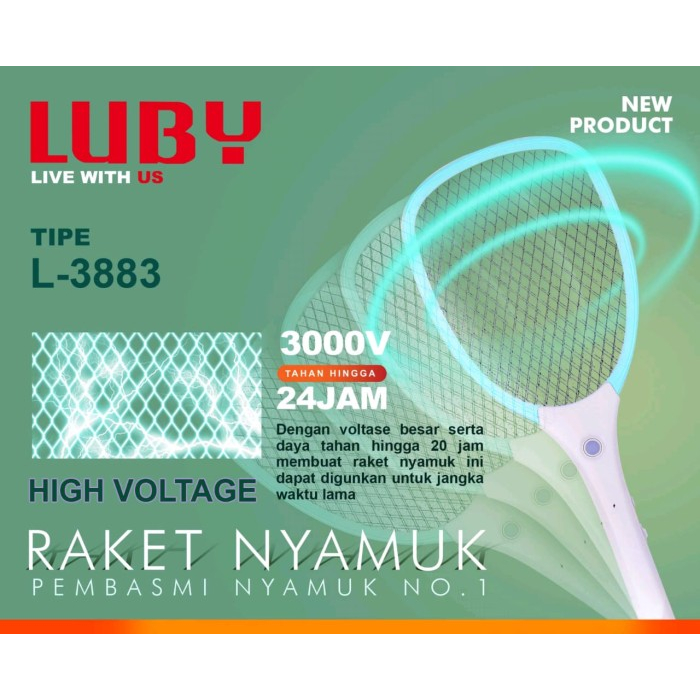 Raket Nyamuk Luby tipe L 3883 Rechargeable LED Cas baterai Swatter