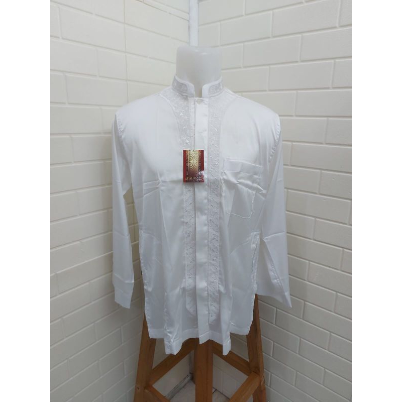 Baju Koko Busana Muslim Pria Dewasa Premium Exclusive Misfalah 2057 Warna Putih Polos Lengan Panjang