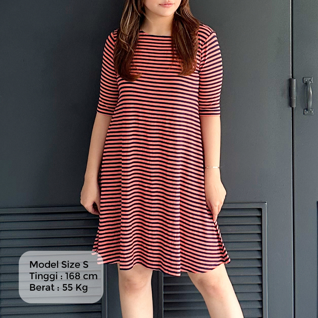 Dress S'John's Bay Berbagai Motif Salur | Hitam Pink | Putih Biru | Atasan Wanita | Gudang Bajoe M26