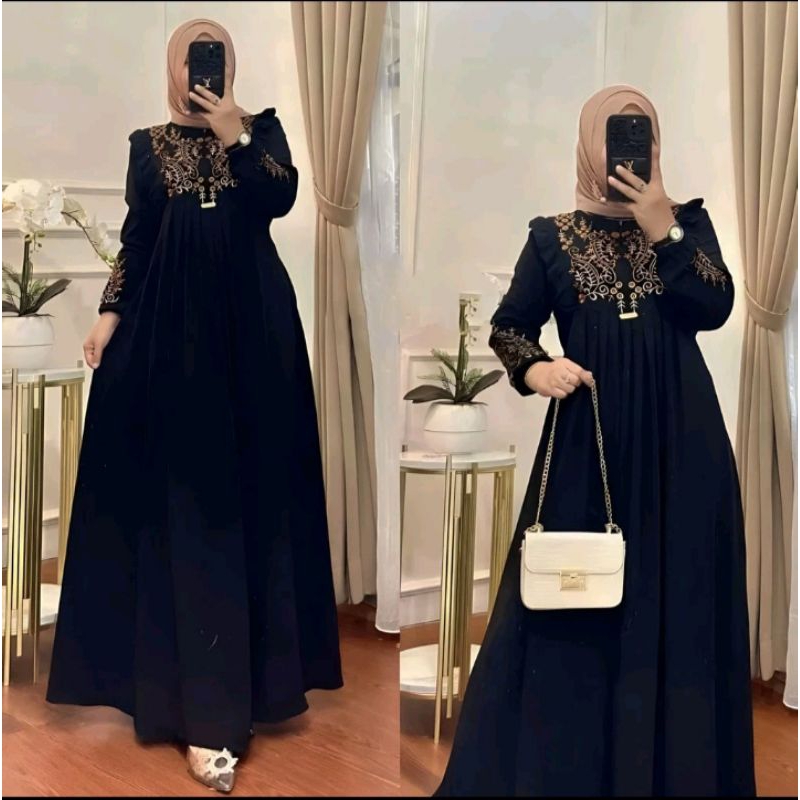 gamis crinkle bordir bunga