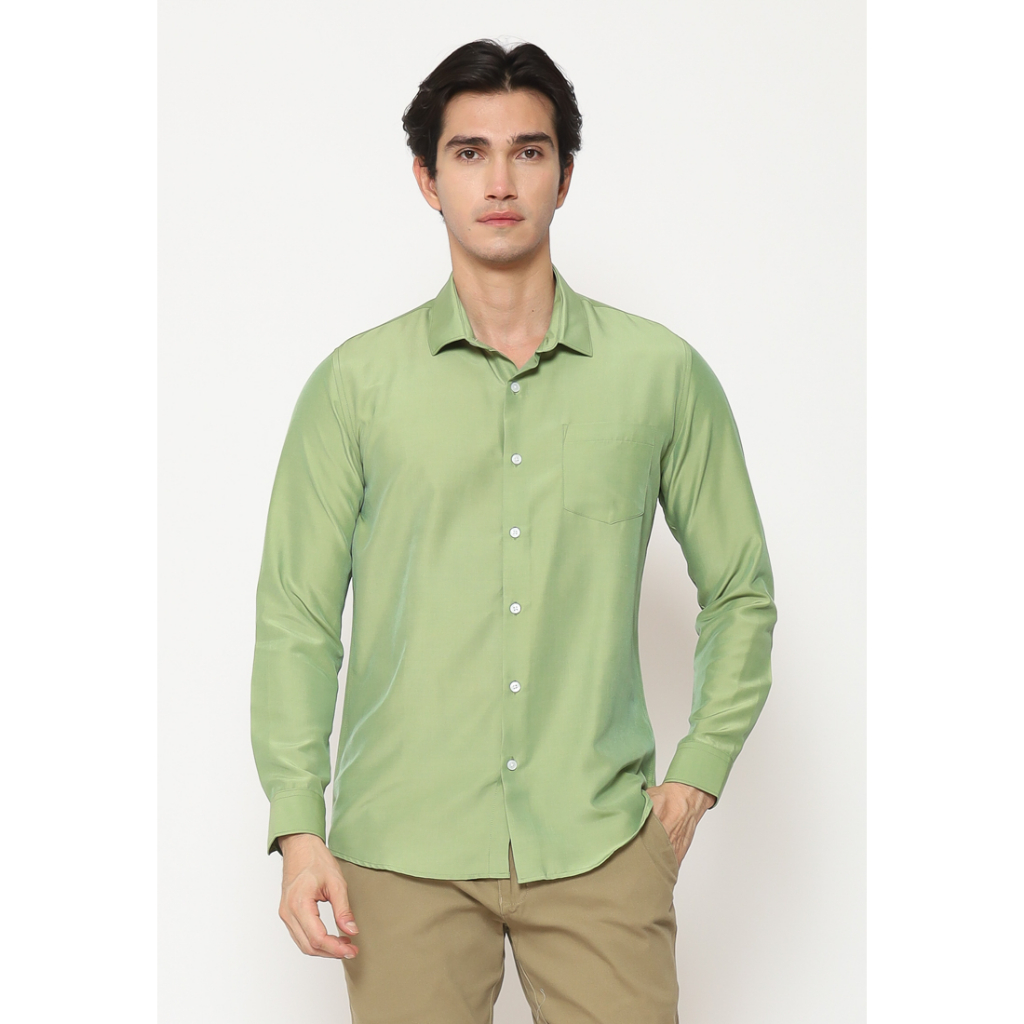 MAGINOT Kemeja Pria Basic Polos Panjang GREEN
