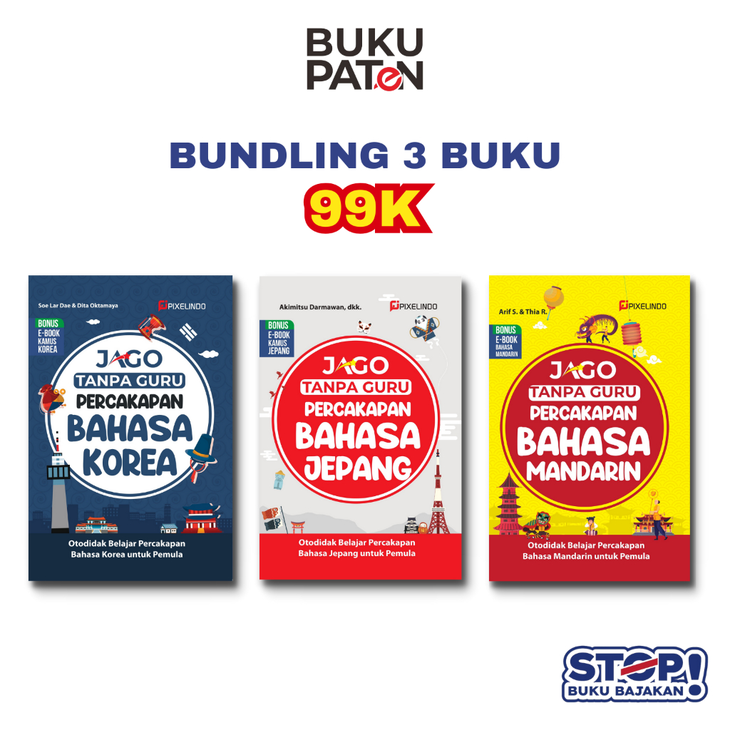 BUKU JAGO TANPA GURU BAHASA KOREA, BAHASA JEPANG, BAHASA MANDARIN - PIXELINDO