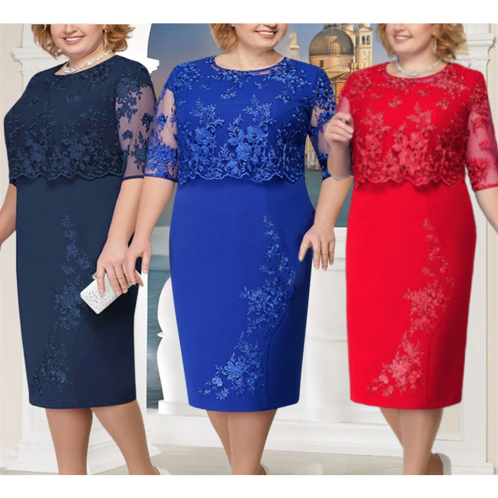 MAMASILO Melinda Dress  Brokat Wanita /Dress Plus Size Brukat Pesta/Midi Dress brokat Import