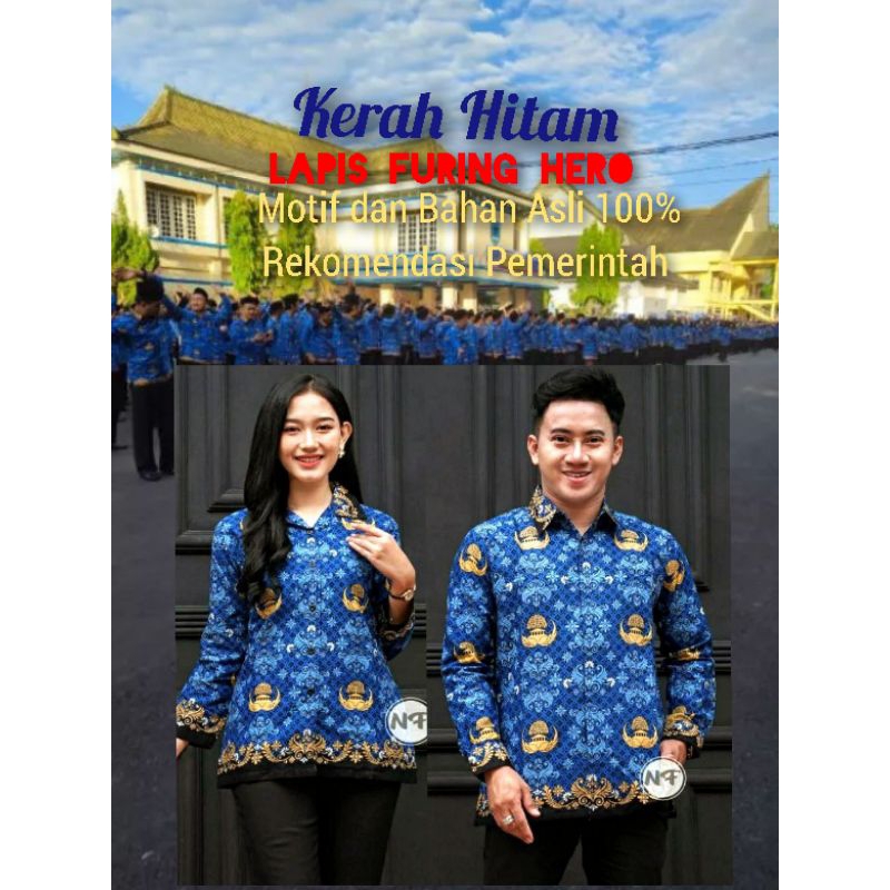 Seragam Baju KORPRI Full Furing Terbaru 2022 Kerah Hitam Batik KORPRI Baju Dinas PNS Pria Wanita Uku