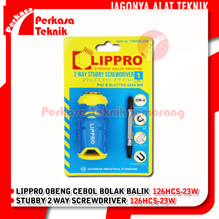 LIPPRO 126HCS-23W Obeng CEBOL Bolak Balik +/- Stubby 2 Way Screwdriver