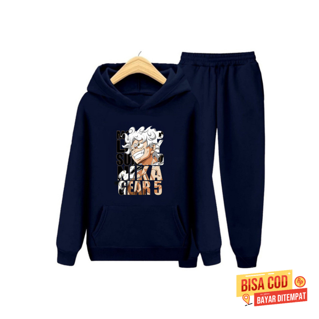 Baju Setelan Sweater Anak Cowok Motif Luffy Gear 5