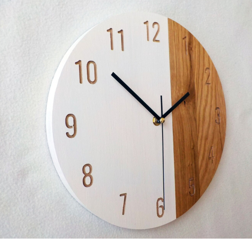 Jam Dinding Kayu Jati Modern Natural Putih