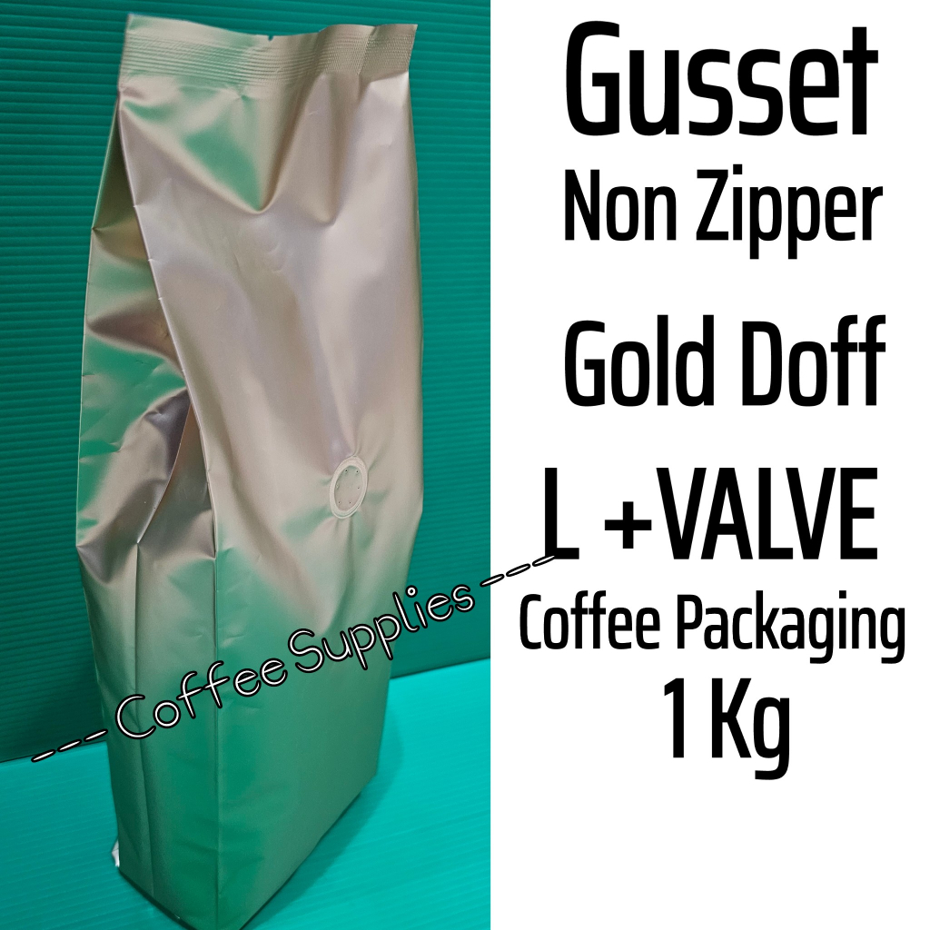 Gusset Non Zipper Gold Doff L VALVE coffee packaging 1kg kemasan kopi 1000g emas
