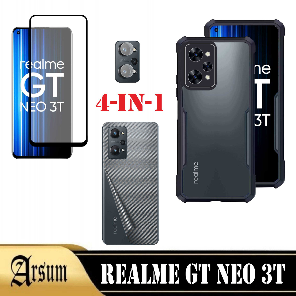 PAKET 4in1 Casing Transparan REALME GT NEO 3T Case Cover Airbag hardcase silikon terbaru Tempered Gl