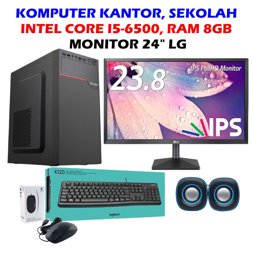 PAKET KOMPUTER KANTOR CORE I5-6500 GEN  6 + LED LG WIDE KEYBOARD MOUSE LOGITECH,  CPU KOMPUTER KANTO