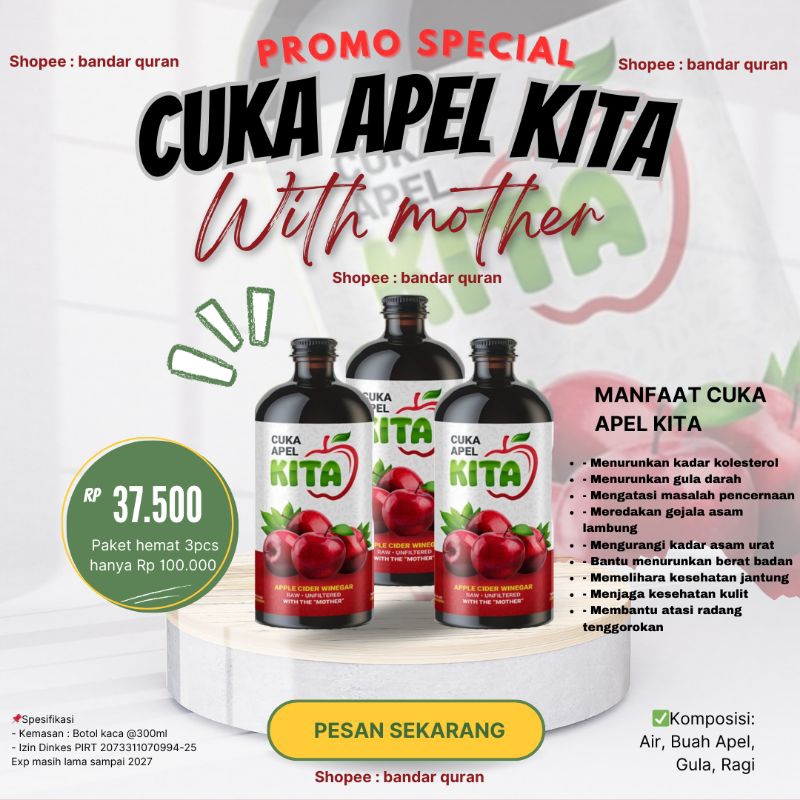 

Cuka apel kita original with mother Cuka apel tahesta Cuka apel vinega 300 ml