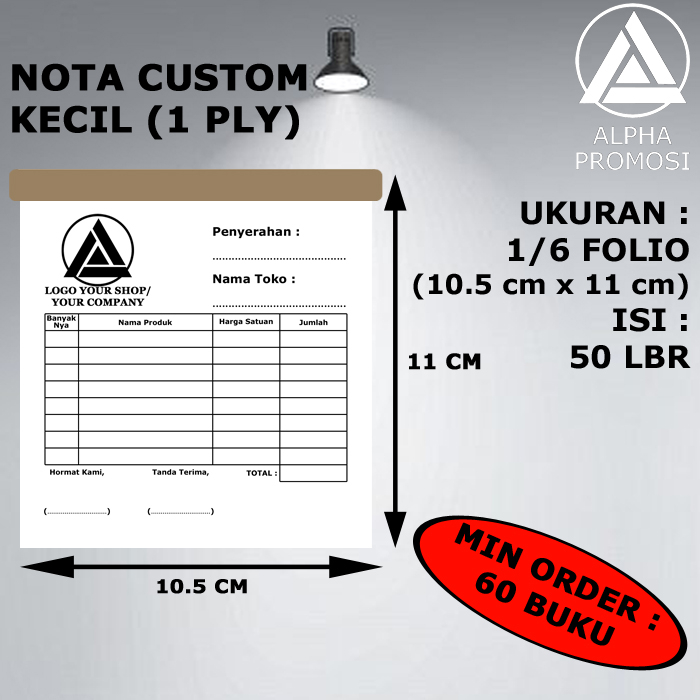 

Nota Custom 1/6 Folio 1 PLY Bahan HVS Murah Nota Olshop Dagang Usaha Nota Kecil