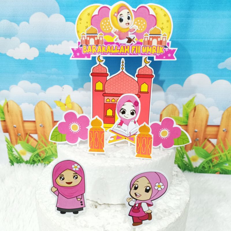 cake topper/hiasan kue anak sholeha/hiasan kue BARAKALLAH FII UMRIK cewek