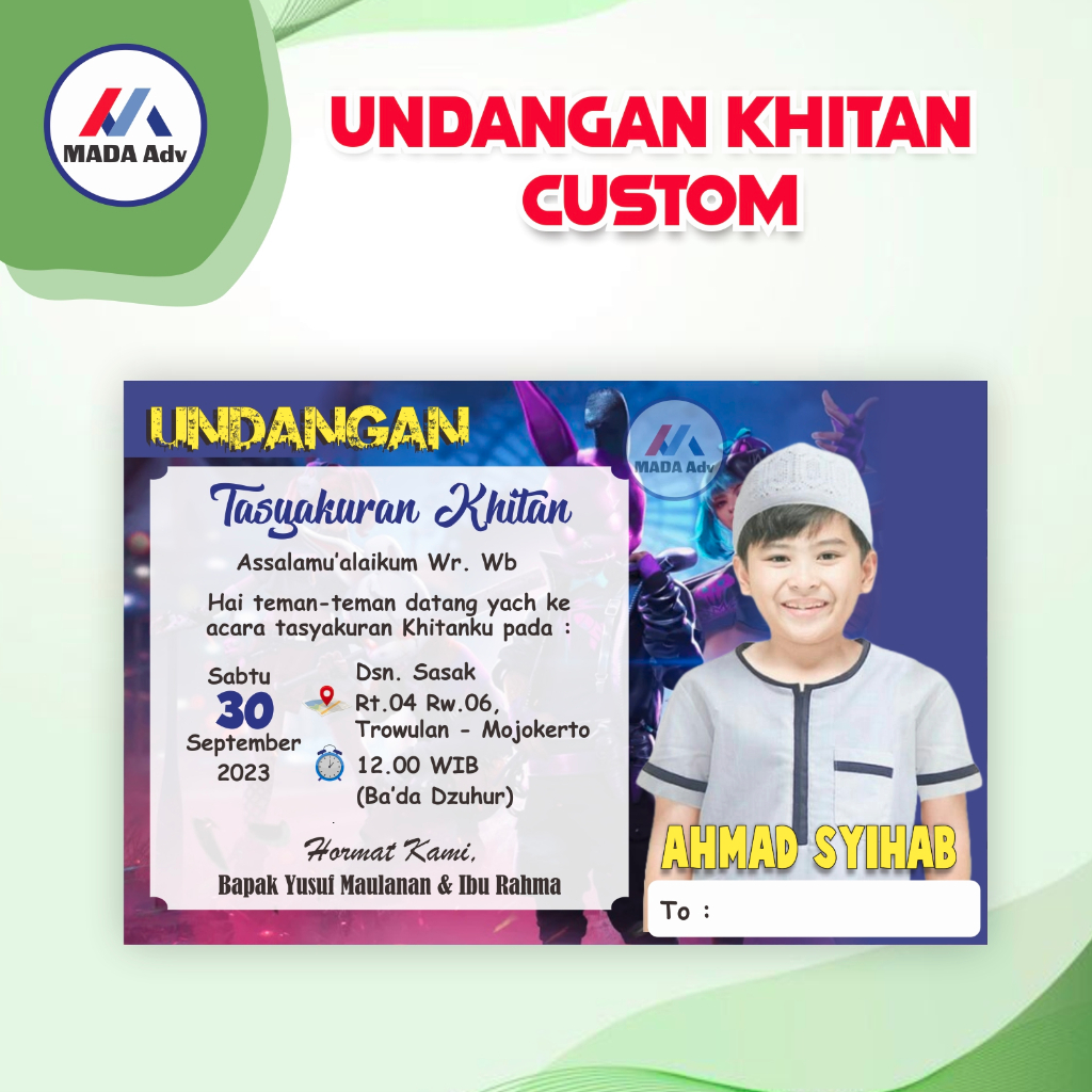 UNDANGAN KHITAN / UNDANGAN KHITANAN CUSTOM + FREE PLASTIK/ UNDANGAN TASYAKURAN