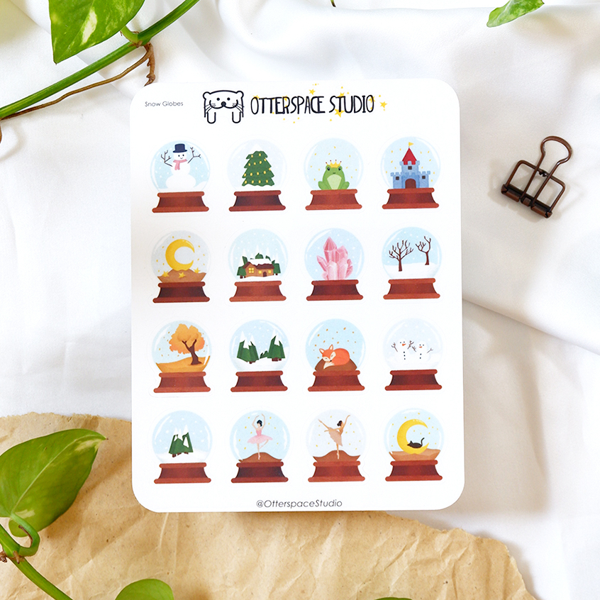 

Otterspace Studio | Snow Globes Deco Sticker Sheet - Stiker Planner & Bullet Journal