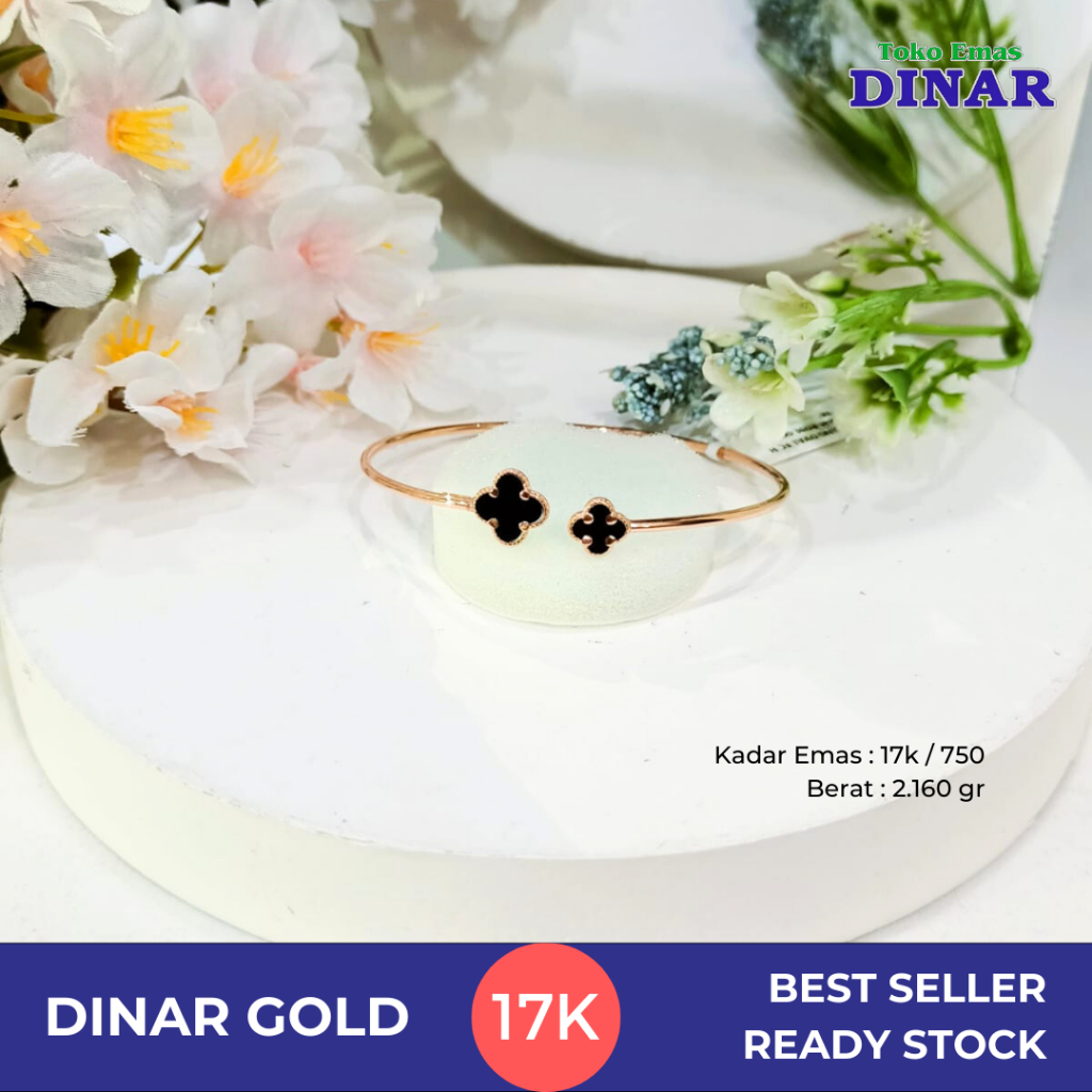 GELANG BUNGA HITAM ROSE GOLD-EMAS TUA KADAR 17K/750
