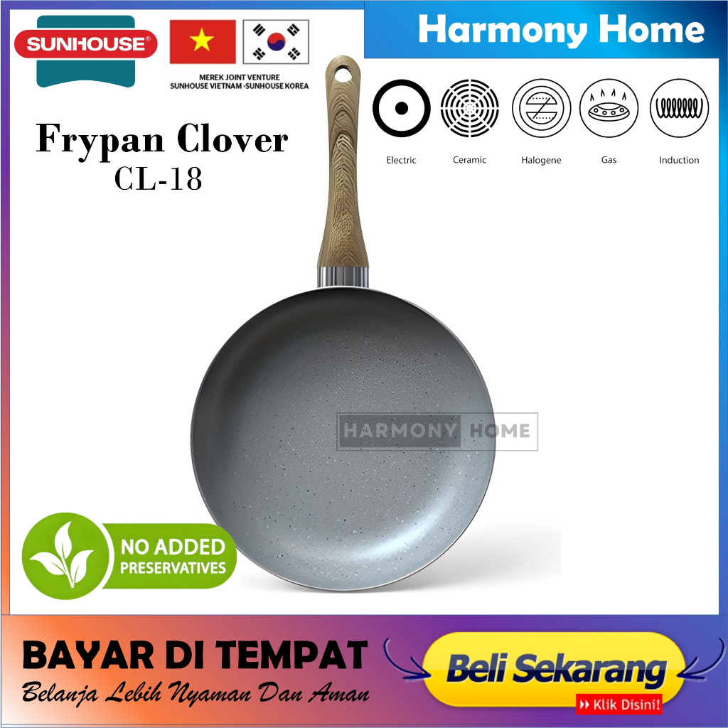Frypan Sunhouse Clover-18 Plain Frypan Anti Lengket Hijau 18 cm 1 Pcs || Dapur || Peralatan Masak Wa