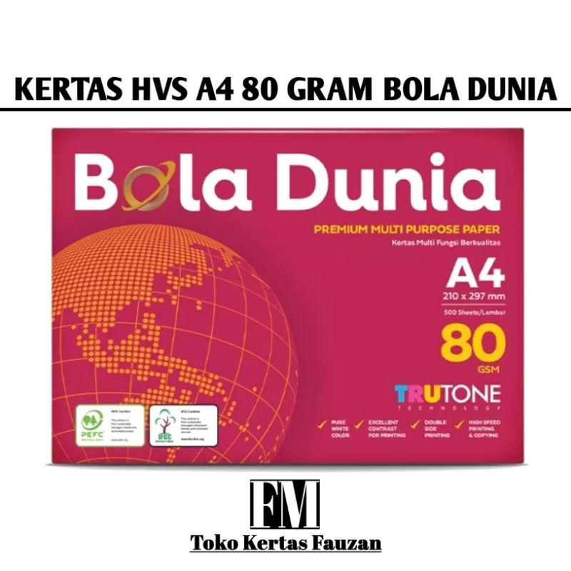 KERTAS HVS A4 80 GRAM BOLA DUNIA