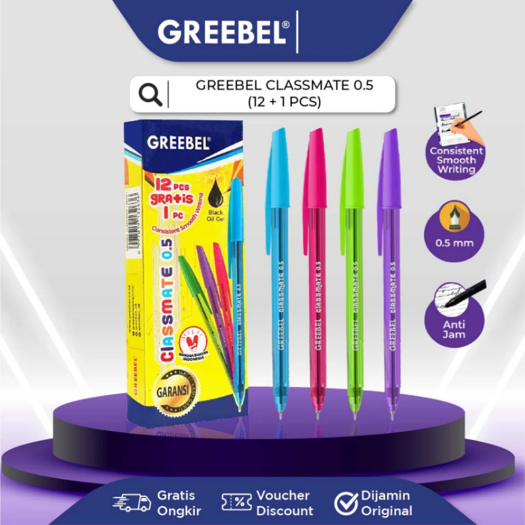 

Pulpen GREEBEL Classmate 0.5 mm Tinta Hitam Isi 12 pcs