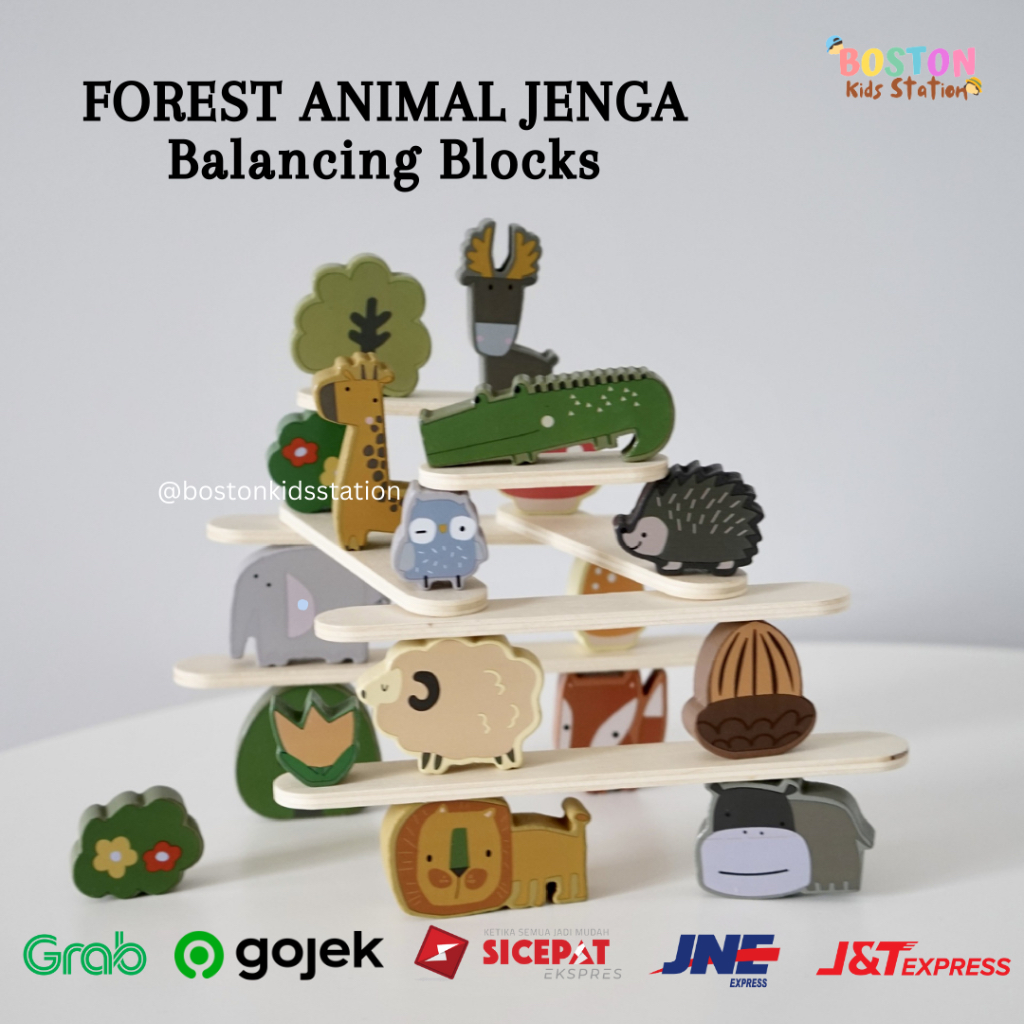 BOSTON - Forest Animal Jenga Balancing Blocks | Mainan Balok Susun Pastel Hewan | Mainan Edukasi Ana