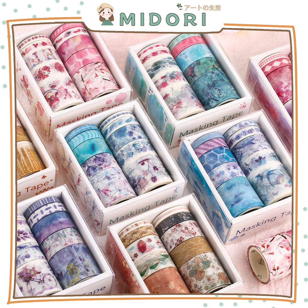 

[MIDORI] 10 Rolls WASHI TAPE PLANT RETRO Aesthetic Decor Jurnal Dekor Masking Tape Scrapbook - A0051