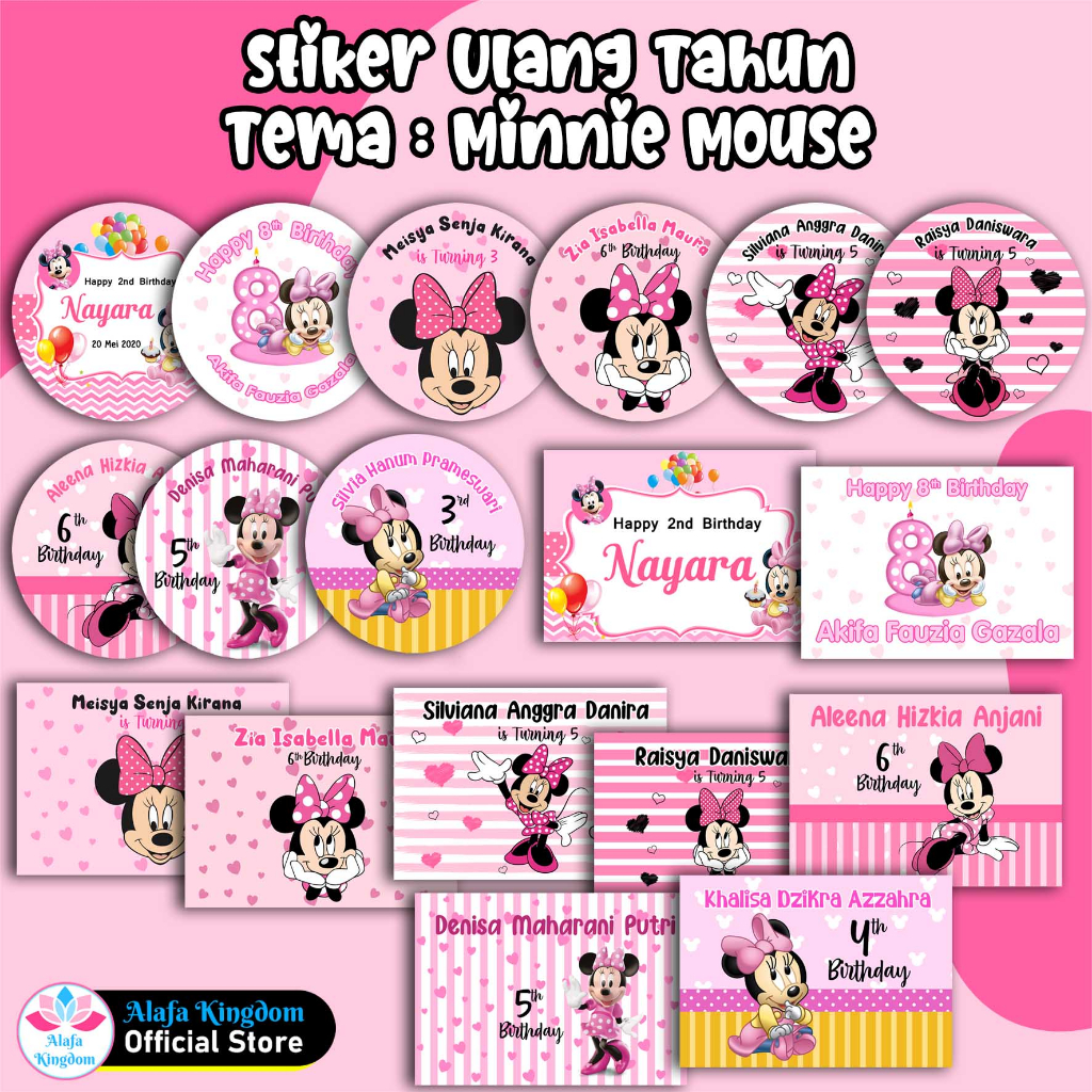 

alafakingdom Stiker Ultah Ulang Tahun Anak Minnie Mouse / Stiker Label Birthday Custom