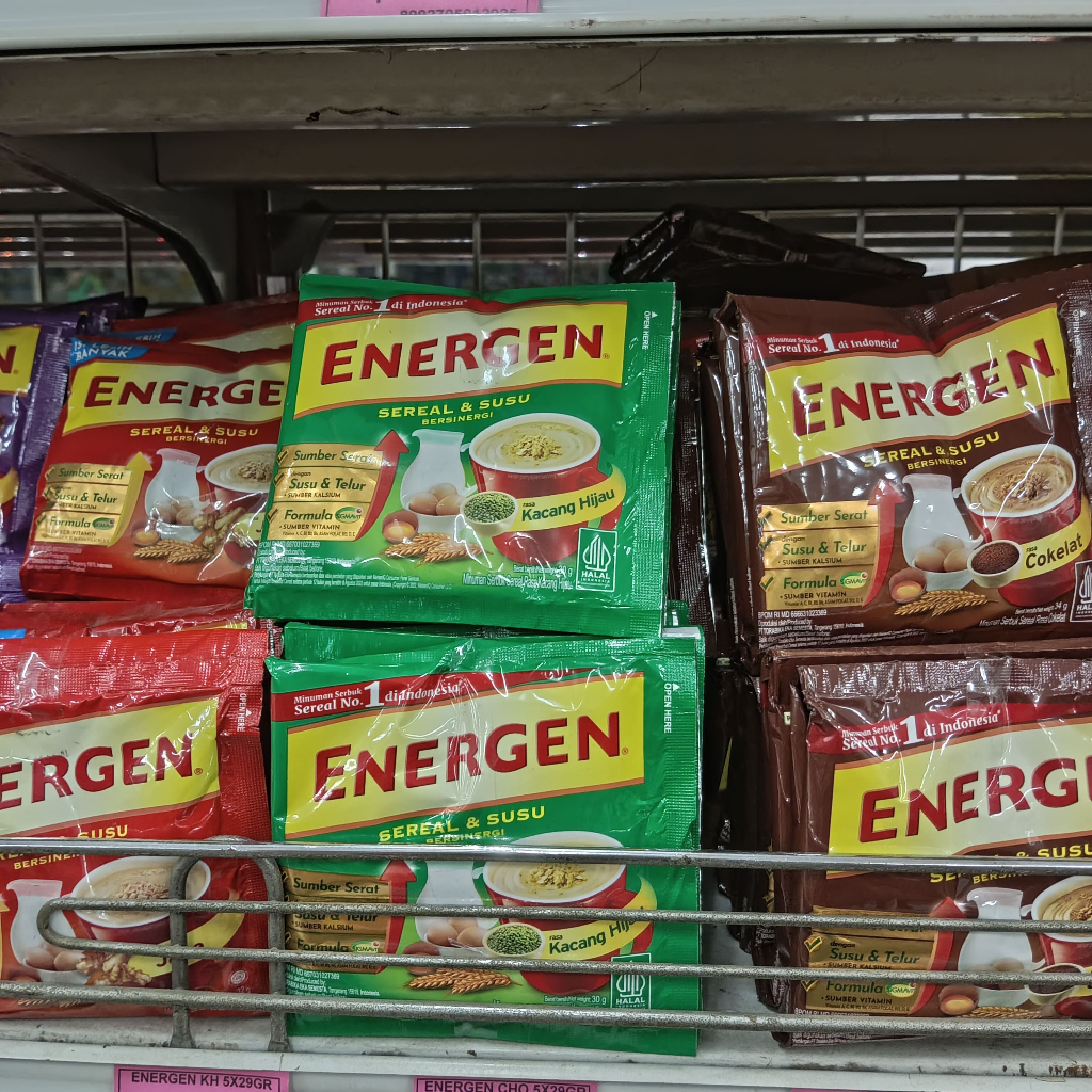 

ENERGEN COKLAT | ENERGEN VANILA | ENERGEN KACANG HIJAU | ENERGEN JAHE SACHET 29/32 GR 1 Renteng (10 pcs)