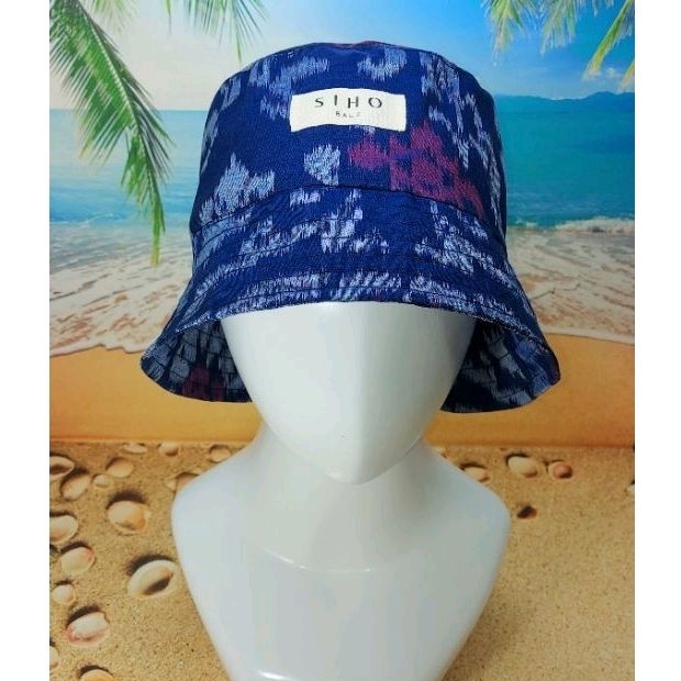 SIHO BALI Topi Bucket Hat TENUN ENDEK BIRU