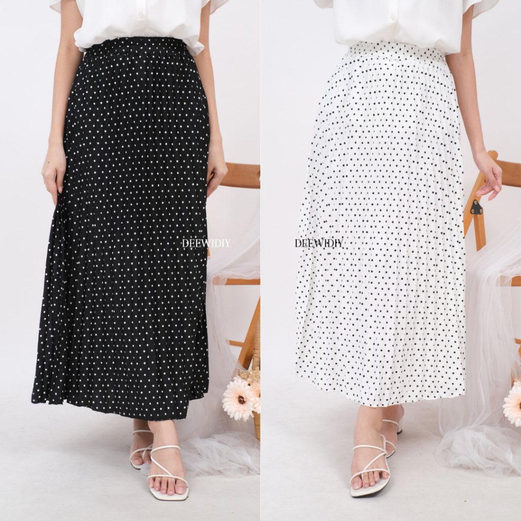 Latopia_ Rok Plisket Panjang Premium Motif Bunga - Rok Bunga Korea - Hana Pleats Skirt Deewidiy