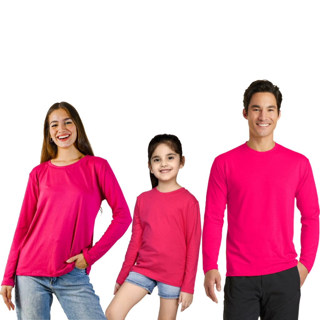 Kaos Lengan Panjang Warna Pink Fanta Polos Untuk Anak dan Dewasa O Neck Unisex Cowok Cewek Cotton Co