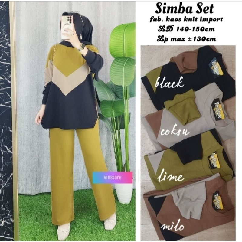 Baju Setelan Wanita One Set Simba Set Kaos Knit Super Jumbo Bigsize