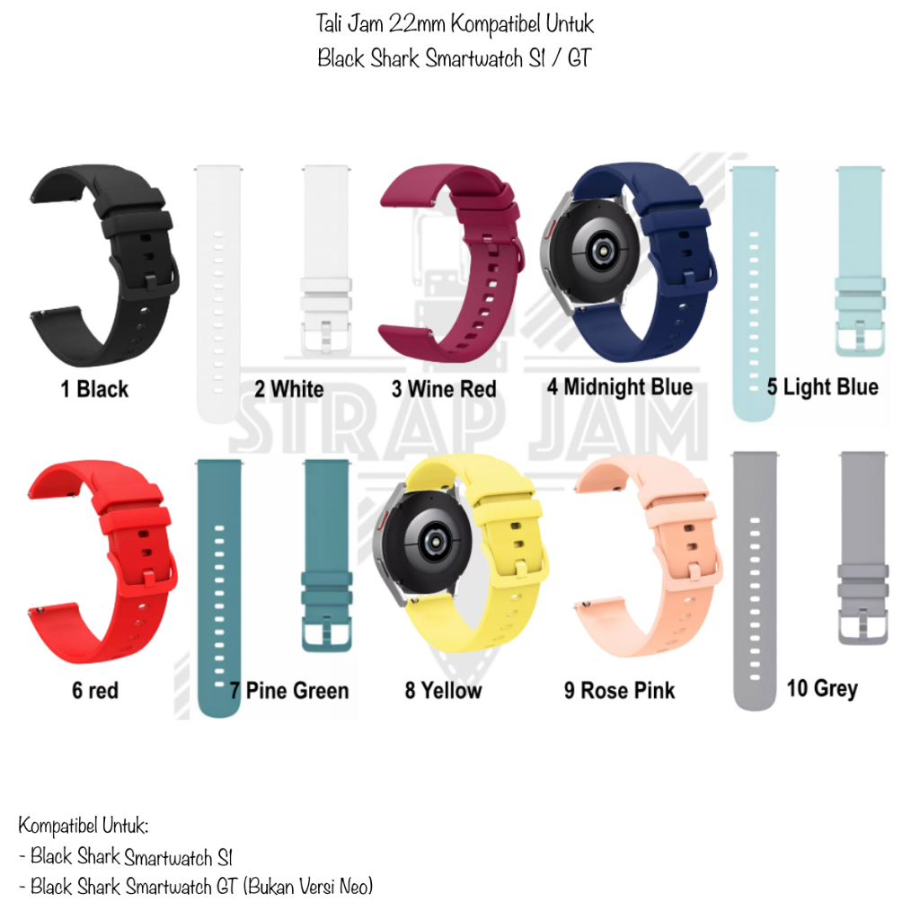 PWK Tali Jam Tangan Colorfull 22mm Untuk Black Shark Smartwatch S1 / GT - Strap Rubber Silikon Aneka