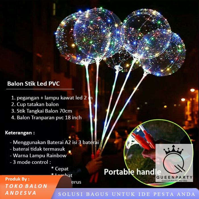 Stik Balon LED Tranparan / Balon LED Stik Foil PVC Baterai / Balon Pvc Tranparan / Balon Lampu