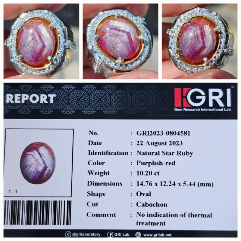 Natural Star Ruby No Heat Serat Antik Memo 10.20 crt