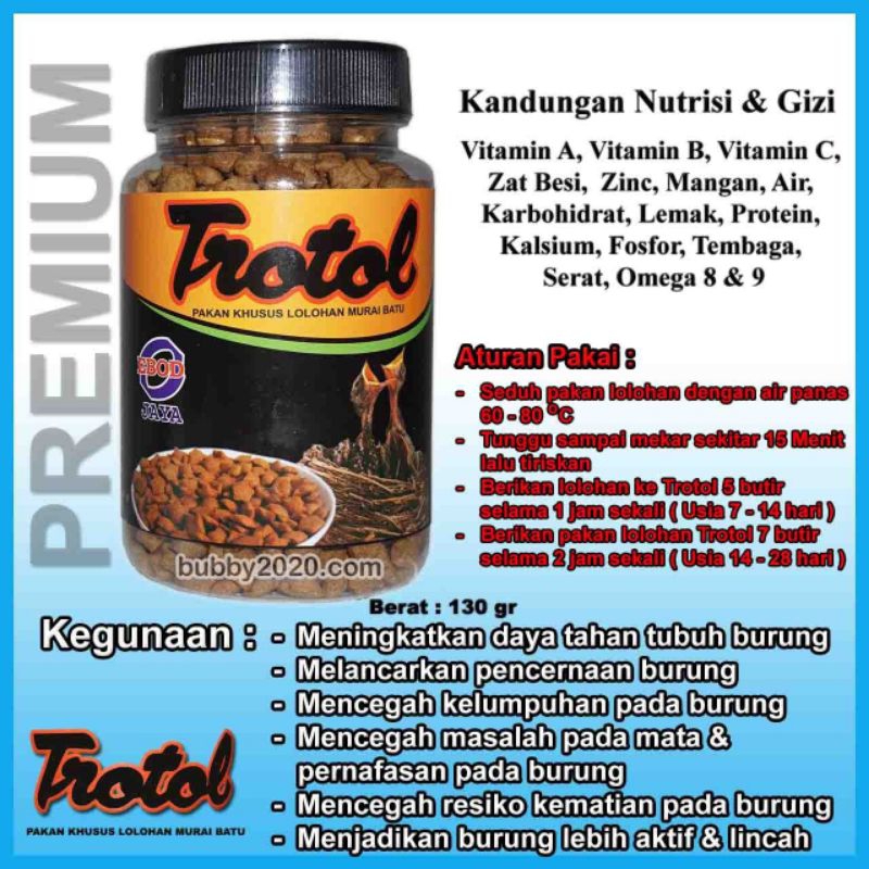 TROTOL EBOD JAYA Pakan Lolohan buring Murai Batu