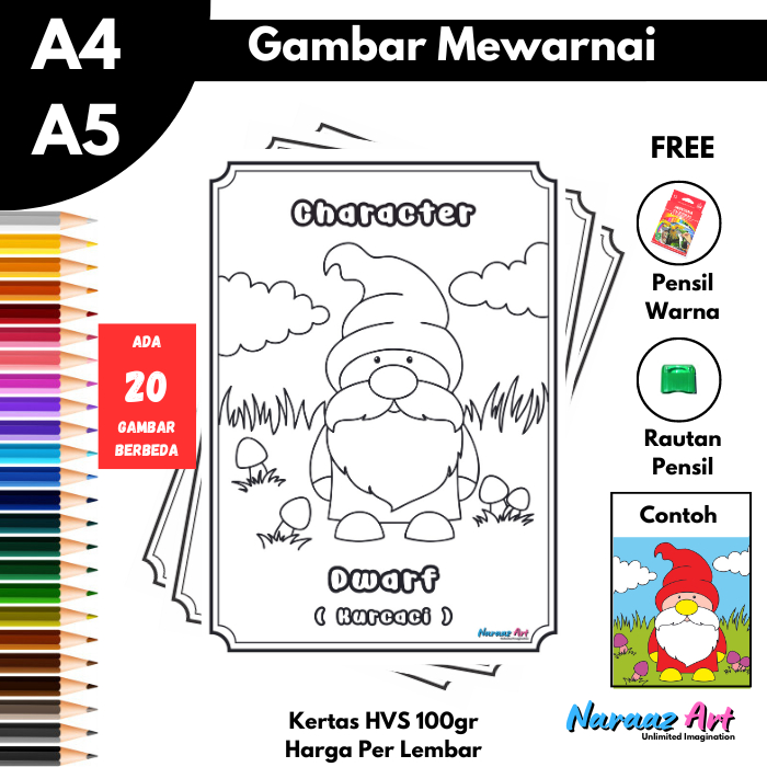 

CTR01 Gambar Mewarnai Karakter Untuk Anak TK SD PAUD Kertas HVS 100gr Bukan Buku Mewarnai Sketsa Character