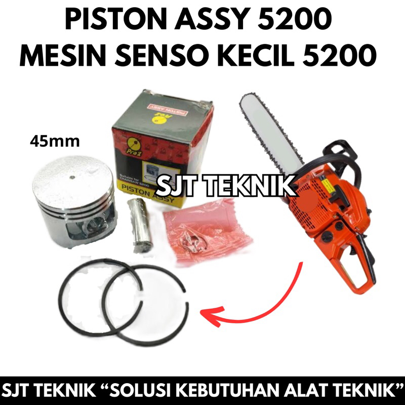Piston komplit mesin senso kecil senso mini gergaji kayu 5200 piston assy chainsaw 5200 sparepart mesin senso kecil senso mini