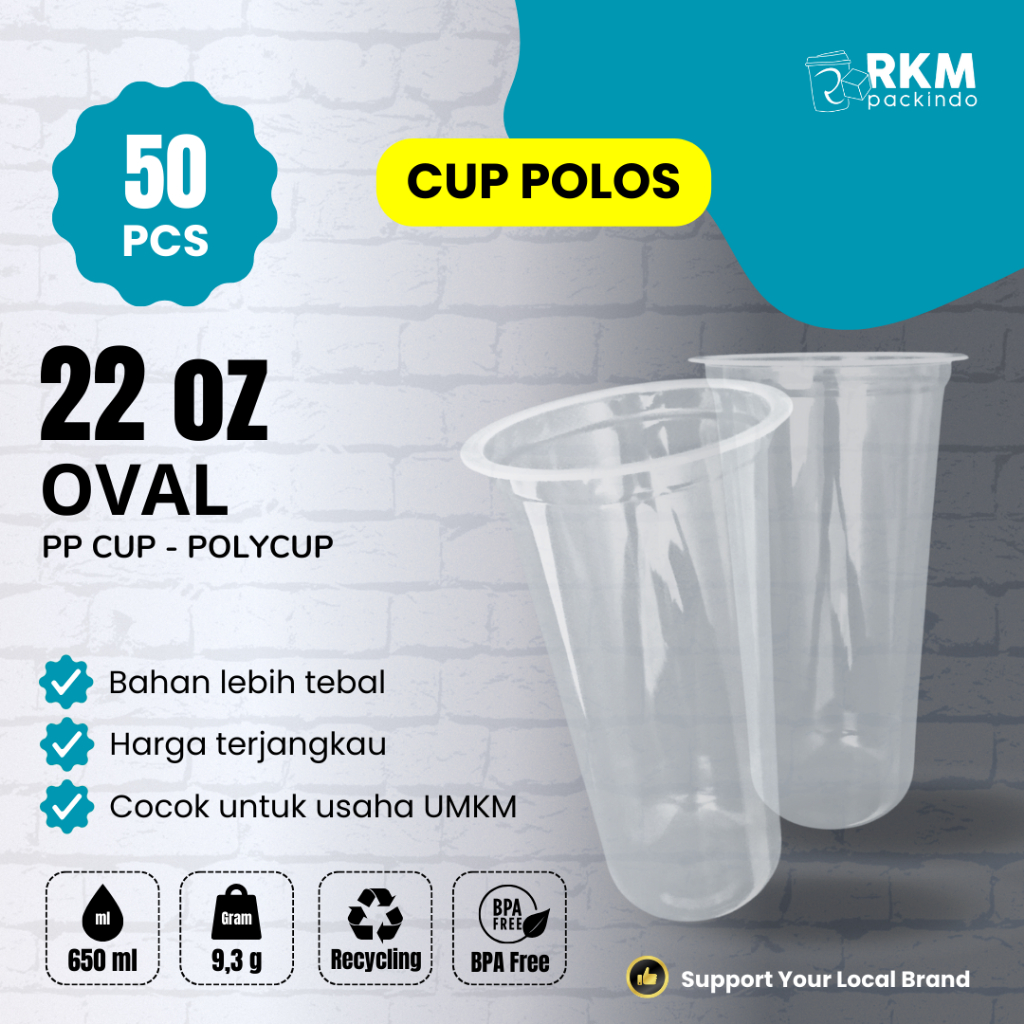 (50pcs) CUP PP POLOS POLYCUP 22oz OVAL