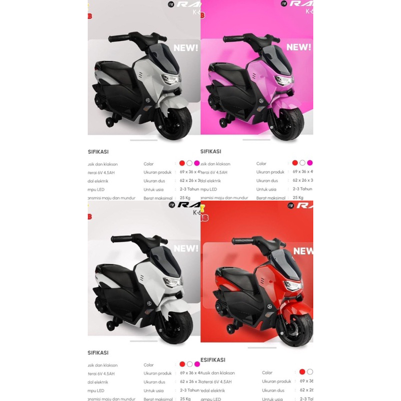 Motor aki anak PMB K611C K612C K615C model sepeda PCX scoopy Nmax & CBR 150R listrik cas an baterai
