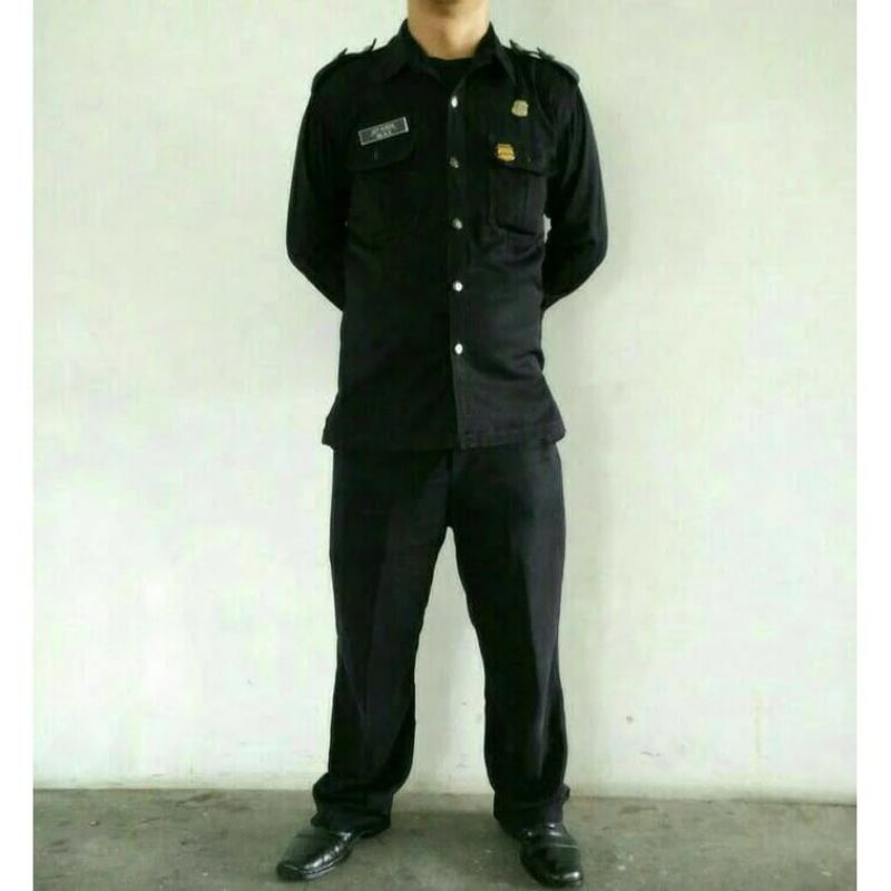 1 Stel Baju Safari Hitam Pria | Seragam Satpam, Security, Sopir, Driver Elegan Bahan Premium