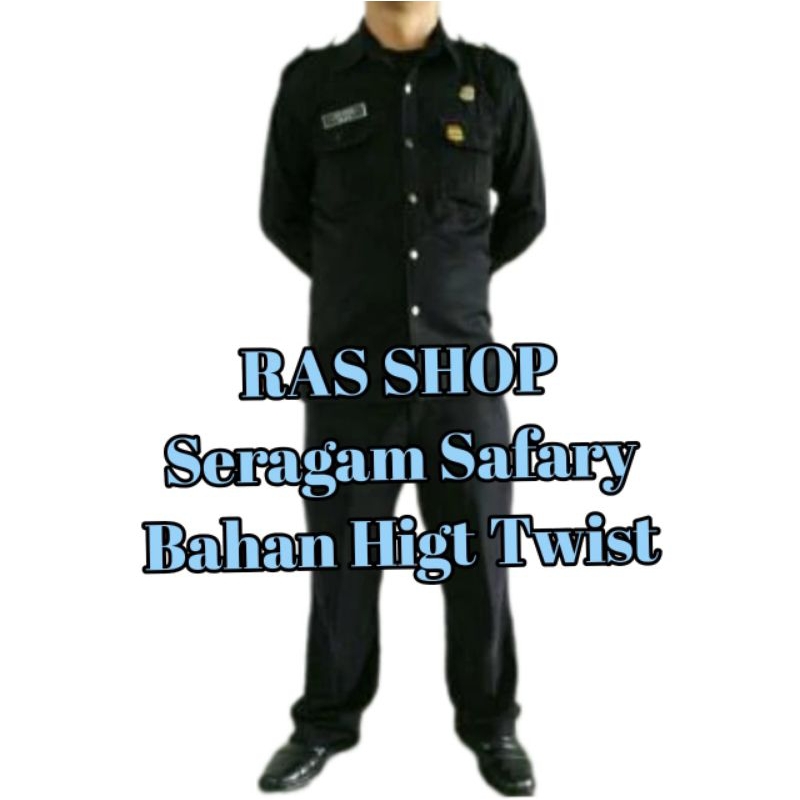 Stelan Seragam Safari Hitam Pria Resmi & Stylish | Seragam Satpam / Sopir / Bodyguard Bahan Premium
