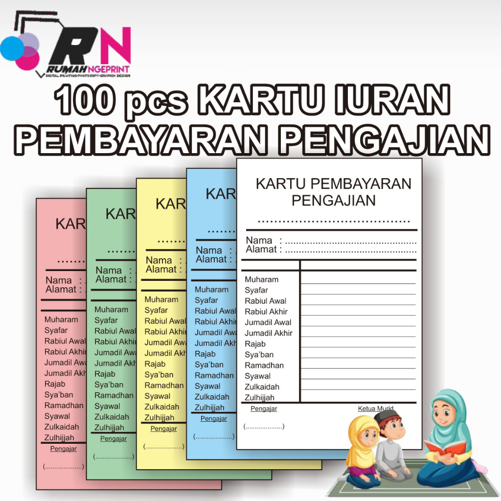 

100pcs Kartu Iuran Pengajian dengan Bulan Islam Hijriah