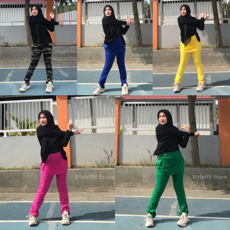 Celana Senam Rok Rantai Wanita Kekinian - Celana Senam Rok Panjang Wanita Jumbo