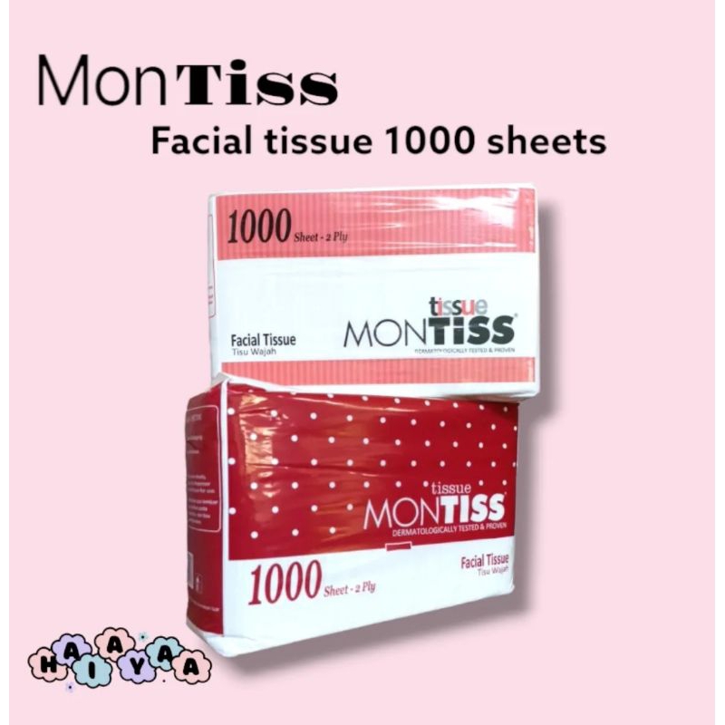 MONTISS FACIAL TISSUE/TISSU MONTISS/TISU MONTISS/FACIAL MONTISS TISSUE 1000 SHEETS (2PLY)