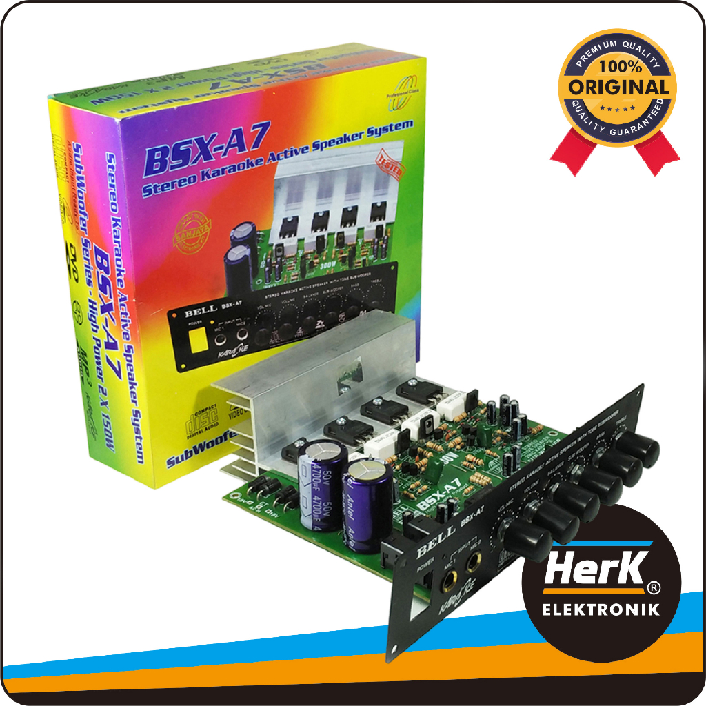 KIT STEREO POWER ACTIVE AMPLIFIER 300W BSX A7 BELL BGR dengan Power Output 2 x 150W dan Bass Bulat u